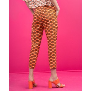 Παντελόνι ίσιο με πορτοκαλί εμπριμέ print