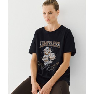 T-shirt με τύπωμα και στρας